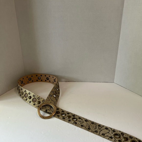 Streets Ahead leather belt python pattern sz L brass buckle & studs EC vintage - Picture 3 of 12